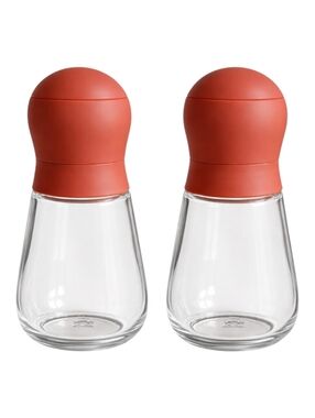 Red and Glass Spice Pepper Salt Grinders Set of 2